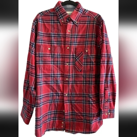 Backpacker Red Stuart Tartan Plaid Flannel Shirt Contrast Chambray Outdoor - Picture 2 of 8